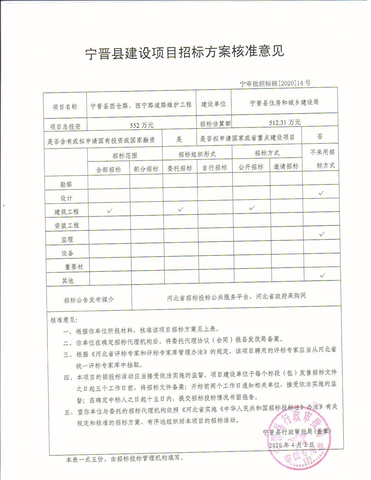 宁晋县西仓路、西宁路道路维护工程招标方案核准意见.jpg